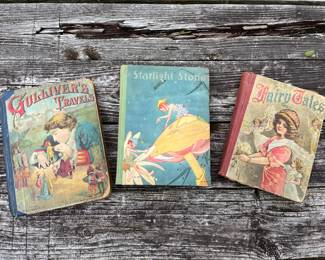 Antique children's books including a copy of Gulliver's Travels