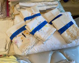 Embroidered and crochet trim pillowcases