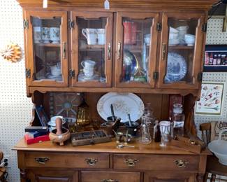 Great size primitive solid wood to piece kitchen china cabinet/hutch