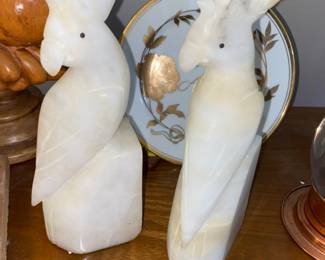 Pair of alabaster cockatoo book ends