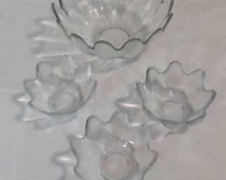 Blenko Lotus Petal Large Bowl And Small 3 Bowls