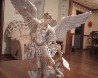 Michael the Archangel exquisite carved and delicately hand painted. 24 inches tall