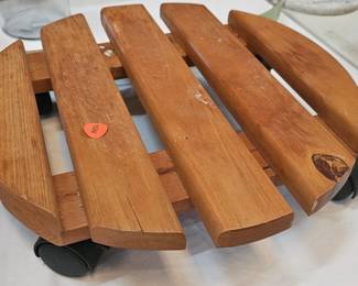 WOODEN ROLLING PLANT STAND