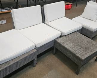 WICKER PATIO CHAIRS AND STOOL / TABLE