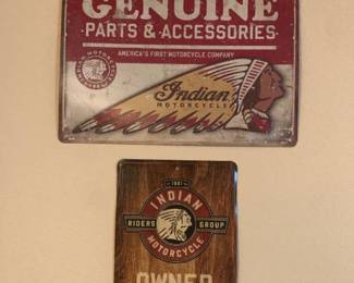 2 Small Indian Motorcycle signs. Metal