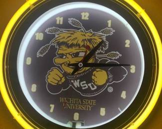 WSU neon clock. Approximately 14 inches diameter