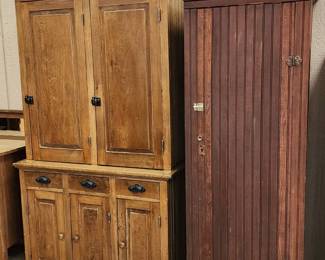 Primitive Wainscot Step back Cupboard and Chimney Cupboard