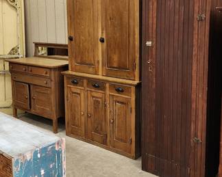 Awesome primitive pieces! Stepback Cupboard,  Chimney Cupboard,  painted pieces, and more!