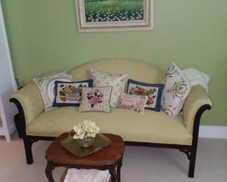 Sofa and table in green bedroom 