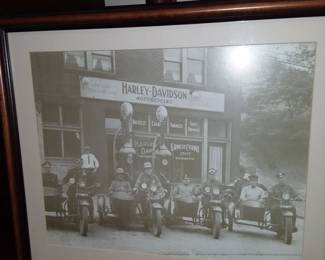 Framed, antique Harley Davidson photo 