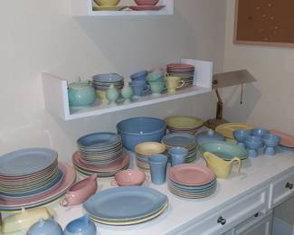 Large set of pastel dishes 