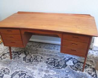 MCM Svend Aage Madsen, Danish Designer Teak Desk,     Curved Front.  59" X 28 1/2" X 28 1/2"