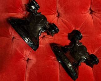 $24 - set L.L Smith black depression glass candlesticks 