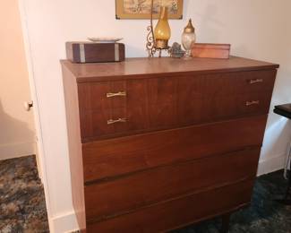 Mid-century chest of drawers, vintage candleholder