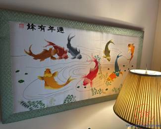 Embroidered Chinese Koi Fish Wall Hanging