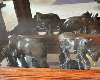 Carved Stone Water buffalo and Rhinoceros