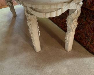 Custom Hand Carved Console Table with Travertine Tile Top