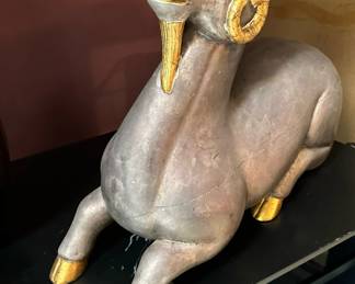 Vintage Hollywood Regency Hand Carved Wood Ram