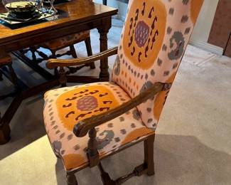 Vintage Dining Room Table with Parquet Style Inlay Married with Century Dining Room Chairs