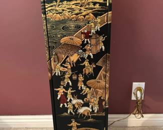 Chinoiserie Black Lacquer Lighted Pagoda Cabinet