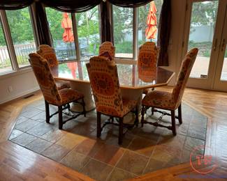 Custom Two Column Dining Room Table with Metal Inlay Top Married with Century Furniture Chairs