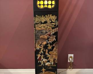 Chinoiserie Black Lacquer Lighted Pagoda Cabinet