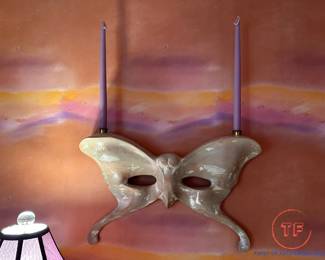 Wood Carved Butterfly Candle Holder