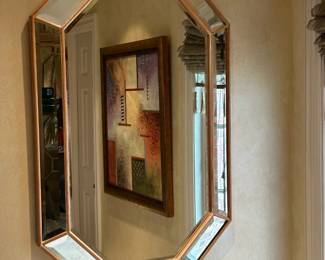 Vintage Beveled Octagon Mirror with Gilded Wood Trim