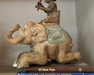 Hand Carved Indian Figural Man on Elephant Sculptures