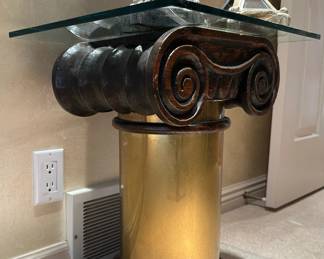 Neoclassical Brass and Carved Wood Pedestal Column