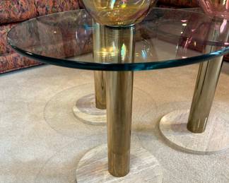 1970's Italian PACE Collection Brass, Glass and Marble Based Side Tables