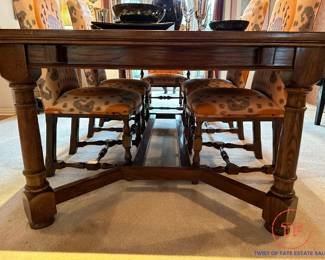 Vintage Dining Room Table with Parquet Style Inlay Married with Century Dining Room Chairs