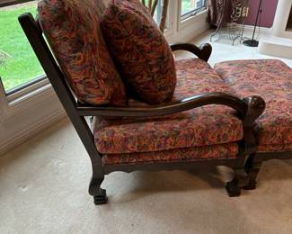 Antique Custom Upholstered Armchair with Ottoman