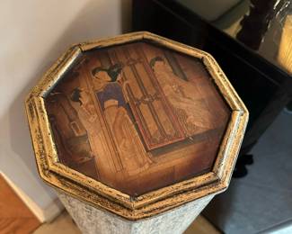 Hand Painted Chinese Octagon Pedestal on Carved Stand