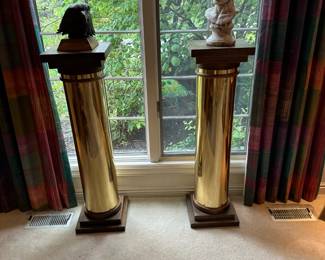 Vintage Brass and Wood Column Pedestals