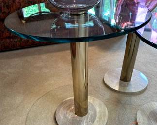 1970's Italian PACE Collection Brass, Glass and Marble Based Side Tables