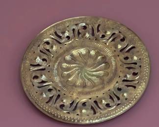 Large Mid Century Brass Plate Wall Hanger