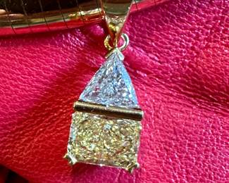 14K GOLD Omega Necklace (16") with Yellow and White Triangle Diamond Slide