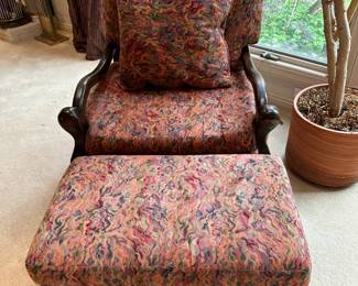 Antique Custom Upholstered Armchair with Ottoman