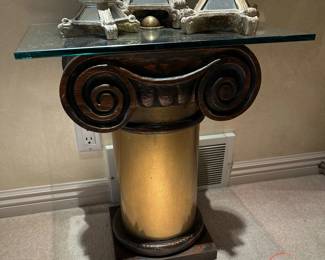 Neoclassical Brass and Carved Wood Pedestal Column