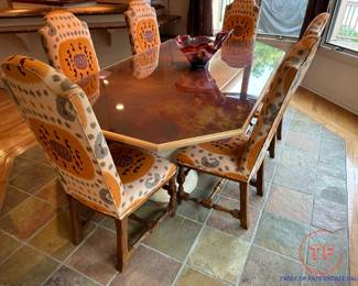 Custom Two Column Dining Room Table with Metal Inlay Top Married with Century Furniture Chairs