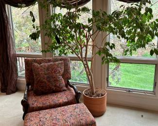 Antique Custom Upholstered Armchair with Ottoman