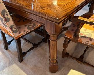 Vintage Dining Room Table with Parquet Style Inlay Married with Century Dining Room Chairs