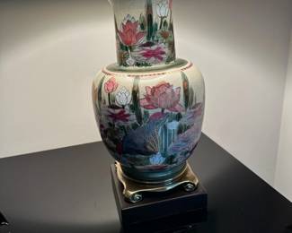 Porcelain Chinese Table Lamp on Brass Base