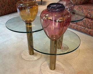 1970's Italian PACE Collection Brass, Glass and Marble Based Side Tables