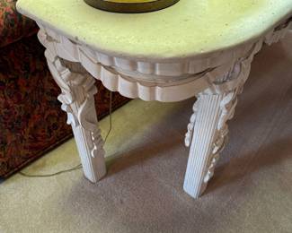 Custom Hand Carved Console Table with Travertine Tile Top