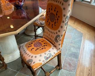 Custom Two Column Dining Room Table with Metal Inlay Top Married with Century Furniture Chairs