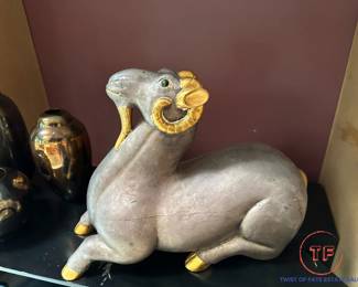 Vintage Hollywood Regency Hand Carved Wood Ram