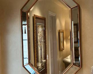 Vintage Beveled Octagon Mirror with Gilded Wood Trim