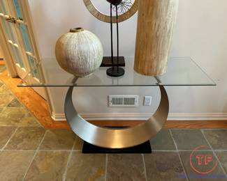 Clarkton Satin Plated and Black Rectangle Glass Console Table